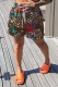 Brown Casual Print Patchwork Straight Mid Waist Straight Full Print Bottoms
