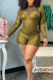 Red Sexy Solid Mesh O Neck Skinny Rompers