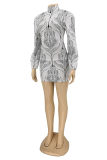 White Sexy Print Patchwork Half A Turtleneck Pencil Skirt Dresses