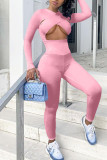 Grey Sexy Solid Hollowed Out Patchwork O Neck Skinny Jumpsuits
