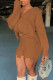 Camel Casual Solid Tassel Patchwork Hooded Collar Long Sleeve Two Pieces
