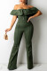 Army Green Casual Solid Patchwork Buttons Flounce Off the Shoulder Regular Jumpsuits