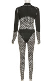 Black Sexy Print Patchwork Half A Turtleneck Skinny Jumpsuits