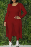 Red Casual Solid Patchwork U Neck Sleeveless Three Pieces