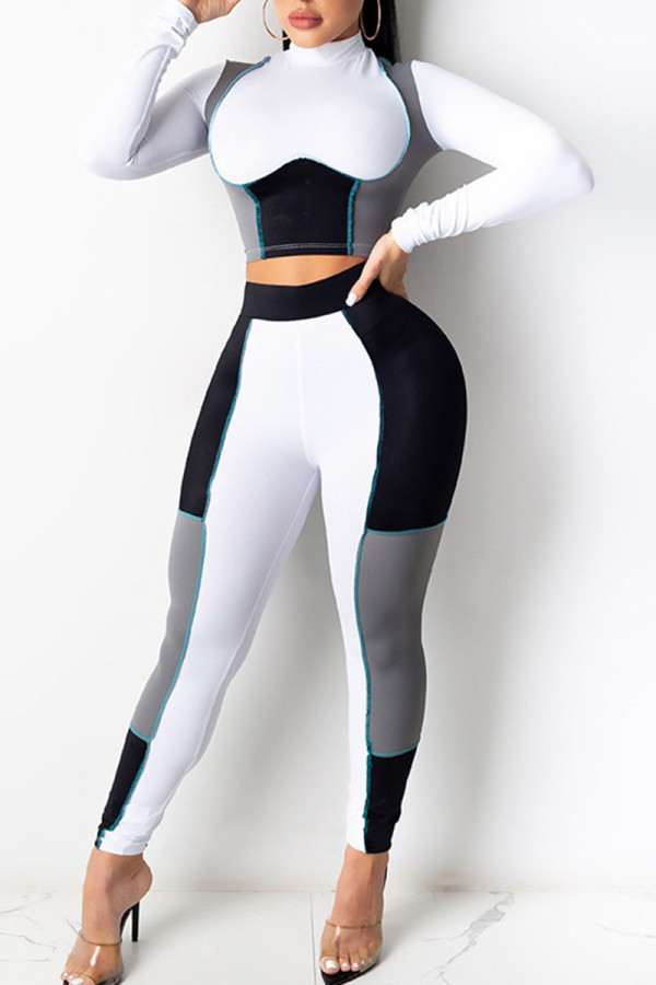 White Black Casual Solid Patchwork Half A Turtleneck Long Sleeve Two Pieces
