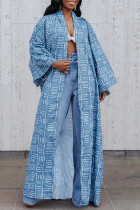 Blue Street Print Split Joint Outerwear