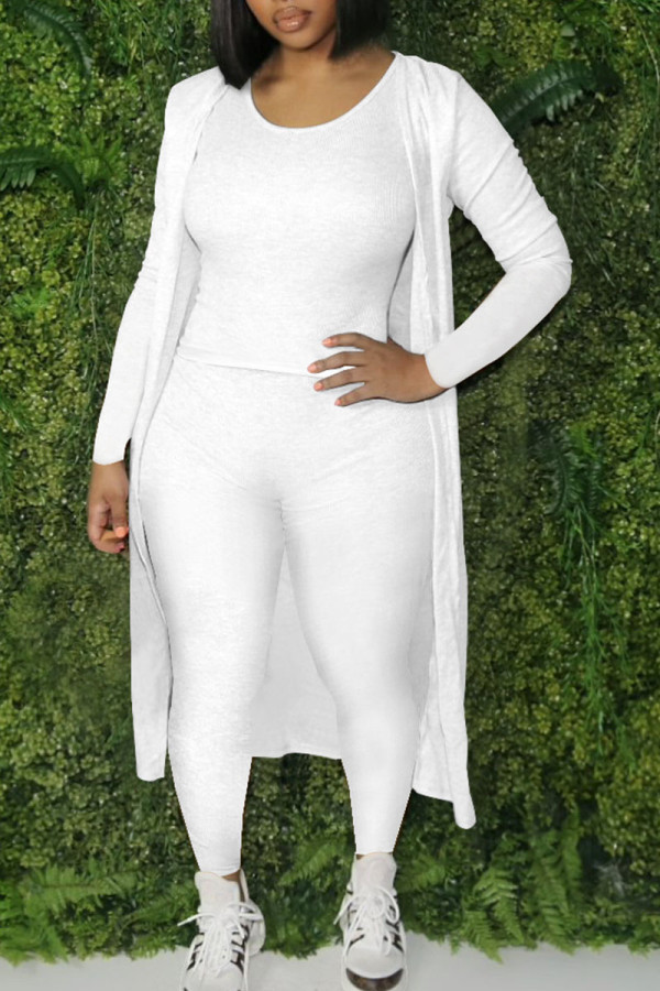 White Casual Solid Patchwork U Neck Sleeveless Three Pieces