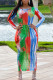 Colour Sexy Print Patchwork O Neck Long Sleeve Dresses