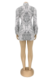 White Sexy Print Patchwork Half A Turtleneck Pencil Skirt Dresses