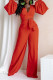 Red Elegant Solid Bandage Patchwork V Neck Long Sleeve Two Pieces