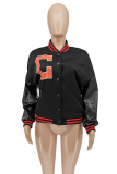 Black Casual Street Print Patchwork Zipper Collar Outerwear