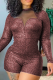 Red Sexy Solid Mesh O Neck Skinny Rompers