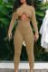 Khaki Sexy Solid Hollowed Out Patchwork O Neck Skinny Jumpsuits