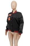 Black Casual Street Print Patchwork Zipper Collar Outerwear