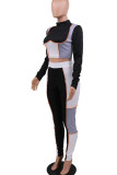 Apricot Casual Solid Patchwork Half A Turtleneck Long Sleeve Two Pieces