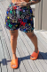 Black Casual Print Patchwork Straight Mid Waist Straight Full Print Bottoms
