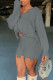 Grey Casual Solid Tassel Patchwork Hooded Collar Long Sleeve Two Pieces