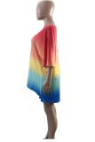 Rainbow Color Casual Gradual Change Patchwork O Neck T-Shirts
