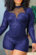 Blue Sexy Solid Mesh O Neck Skinny Rompers
