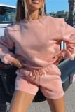 Pink Casual Solid Patchwork O Neck Long Sleeve Two Pieces