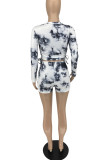 White Casual Print Tie Dye Patchwork Frenulum O Neck Long Sleeve Two Pieces