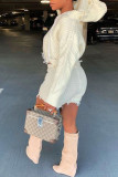 Grey Casual Solid Tassel Patchwork Hooded Collar Long Sleeve Two Pieces