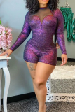 Red Sexy Solid Mesh O Neck Skinny Rompers