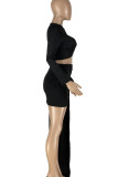 Red Sexy Solid Hollowed Out Patchwork Asymmetrical O Neck Long Sleeve Two Pieces