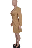 Red Casual Solid Patchwork Turn-back Collar Outerwear