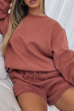 Pink Casual Solid Patchwork O Neck Long Sleeve Two Pieces