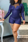 Red Sexy Solid Mesh O Neck Skinny Rompers