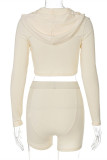 Apricot Fashion Casual Solid Zipper Hooded Collar Long Sleeve Two Pieces