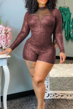Red Sexy Solid Mesh O Neck Skinny Rompers