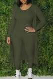 Army Green Casual Solid Patchwork U Neck Sleeveless Three Pieces