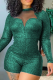 Green Sexy Solid Mesh O Neck Skinny Rompers