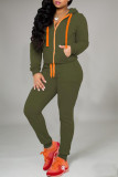 Red Casual Solid Patchwork Zipper Hooded Collar Long Sleeve Two Pieces