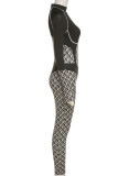 Black Sexy Print Patchwork Half A Turtleneck Skinny Jumpsuits