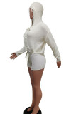 Grey Casual Solid Tassel Patchwork Hooded Collar Long Sleeve Two Pieces