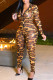 Leopard Print Sexy Print Leopard Patchwork Zipper Collar Skinny Jumpsuits