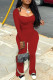 Red Casual Solid Patchwork Square Collar Long Sleeve Two Pieces