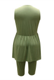 Green Fashion Casual Solid Vests O Neck Plus Size Two Pieces
