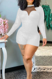 Red Sexy Solid Mesh O Neck Skinny Rompers