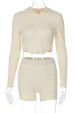 Apricot Fashion Casual Solid Zipper Hooded Collar Long Sleeve Two Pieces
