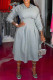 Grey Casual Solid Patchwork Hooded Collar Cake Skirt Dresses