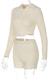 Apricot Fashion Casual Solid Zipper Hooded Collar Long Sleeve Two Pieces