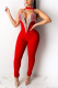 Red Sexy Sleeveless Off The Shoulder Skinny Patchwork Jumpsuits