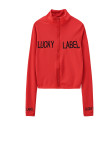 Red Casual Letter Print Patchwork Zipper Zipper Collar Long Sleeve Two Pieces