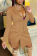 Khaki Casual Solid Patchwork Turn-back Collar Outerwear