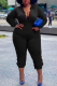 Black Casual Solid Split Joint Hooded Collar Plus Size Jumpsuits
