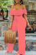 Pink Casual Solid Hollowed Out Patchwork Off the Shoulder Straight Jumpsuits